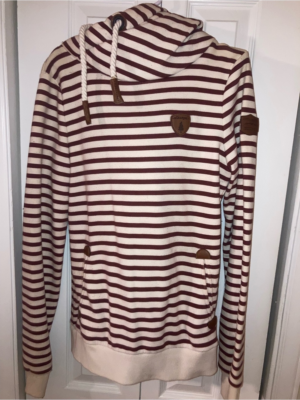 Wanakome Cream and Burgundy Striped Hooded Pullover rare